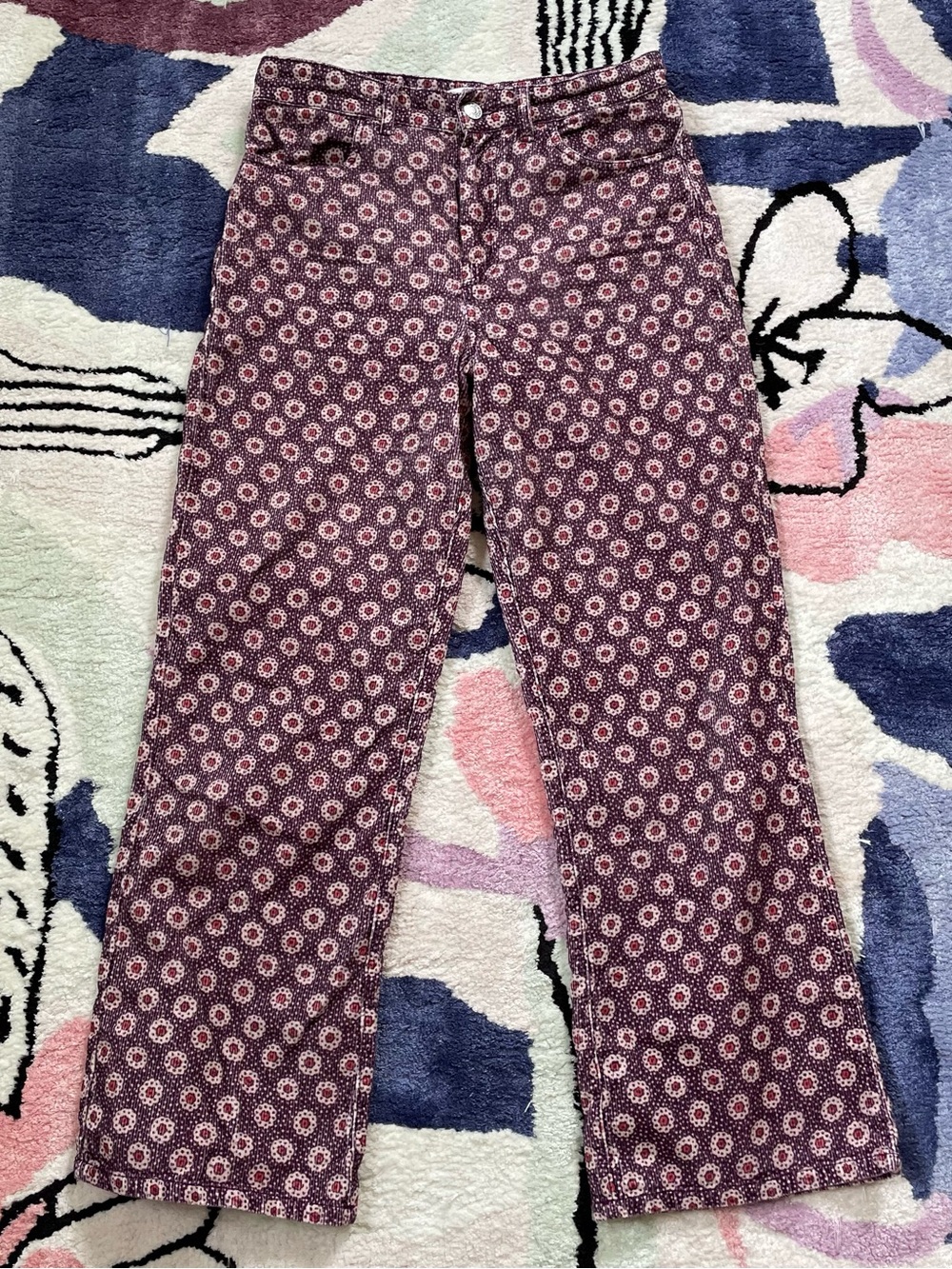 RE/DONE corduroy floral plum stamp pants 100% cotton 275-20W7FPT women's 27